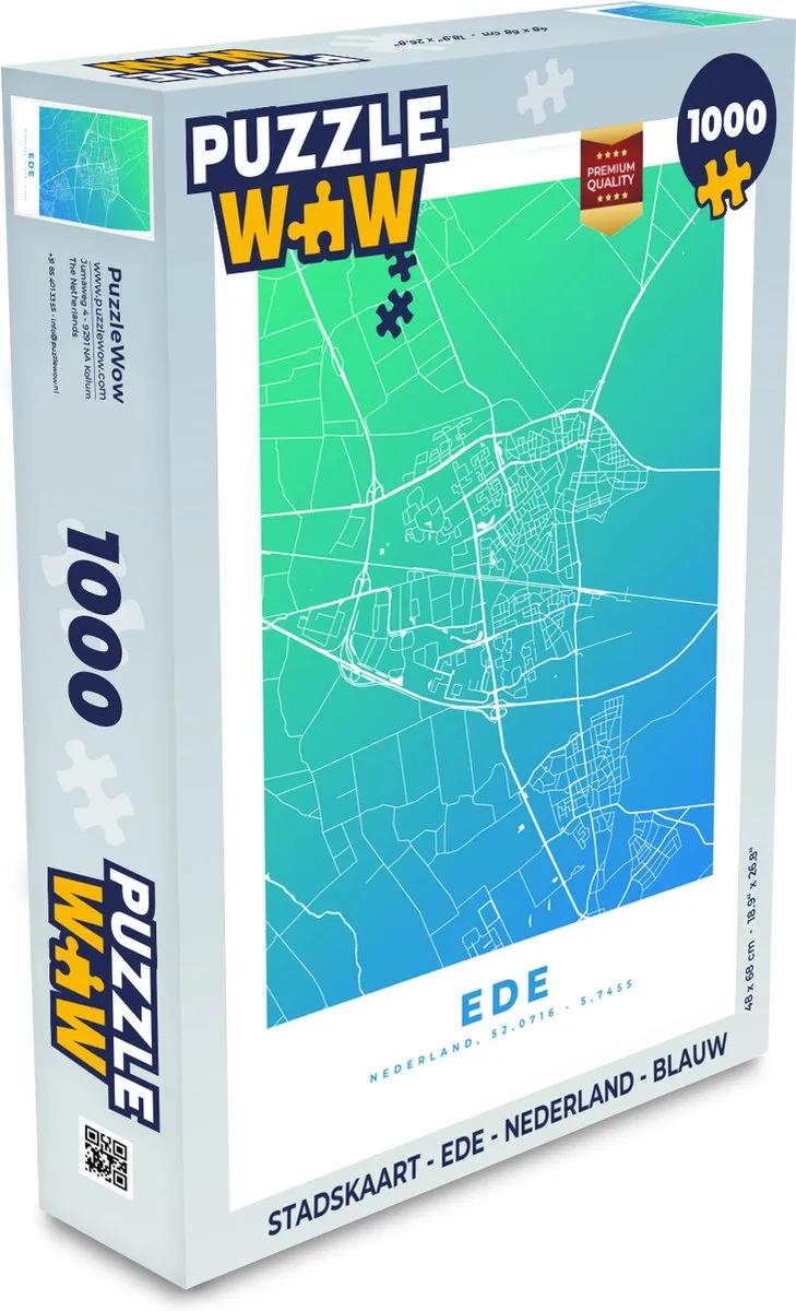 PuzzleWow Stadskaart Ede Nederland Legpuzzel 1000 Stuks - Multicolor