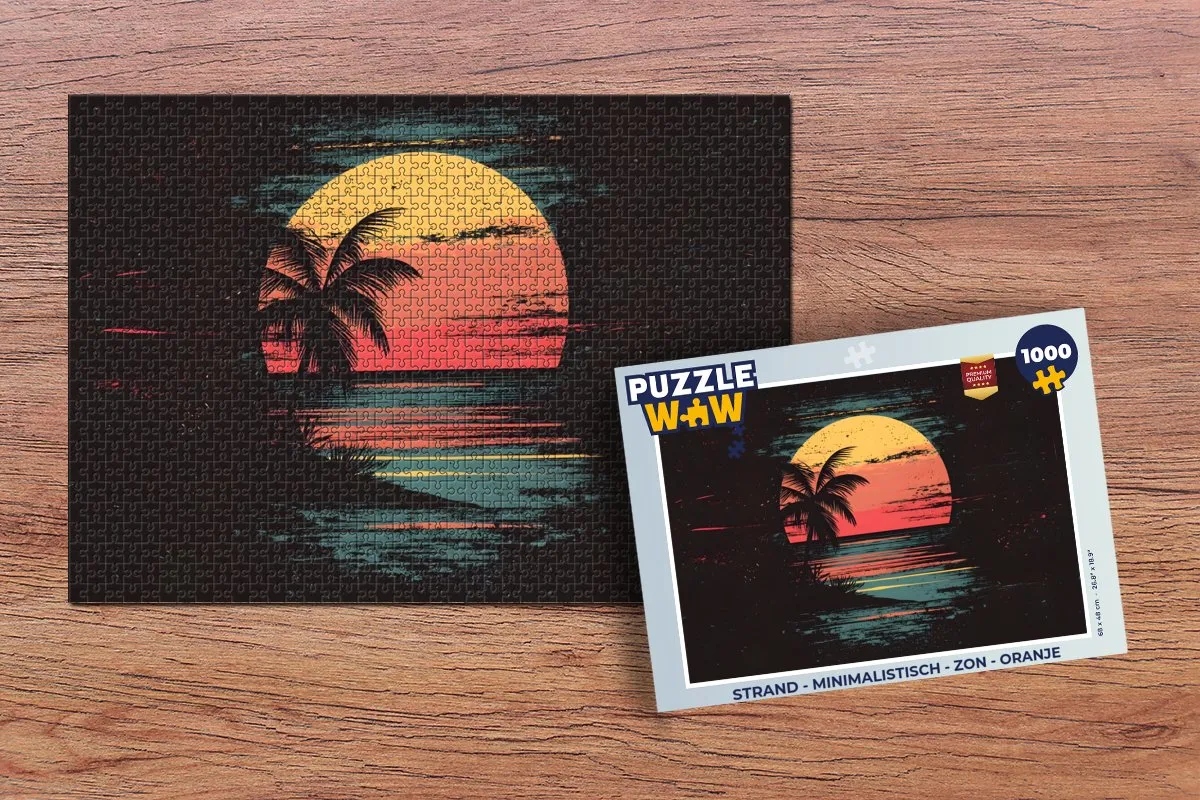 PuzzleWow Strand Minimalistisch Zon Legpuzzel 1000 Stuks - Oranje