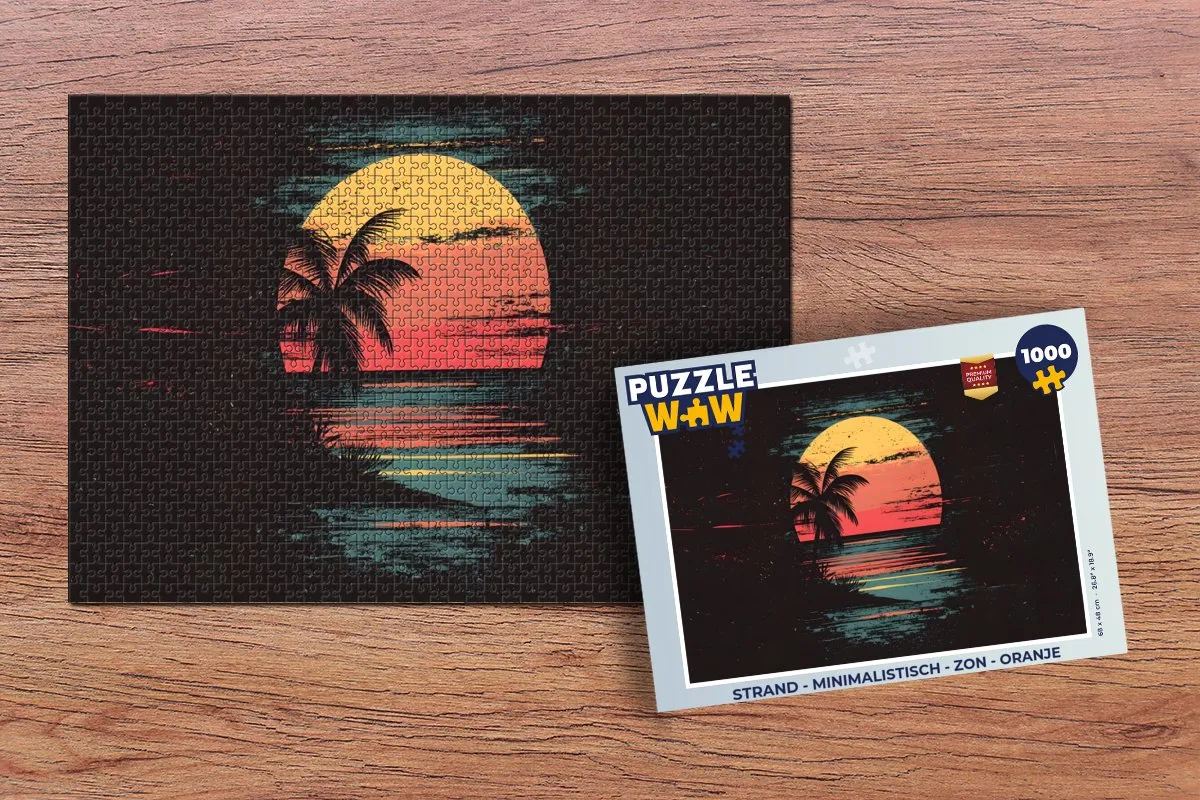 PuzzleWow Strand Minimalistisch Zon Legpuzzel 1000 Stuks - Oranje