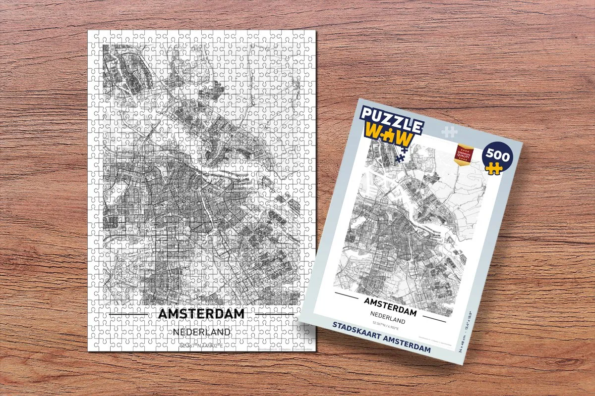 PuzzleWow Stadskaart Amsterdam Legpuzzel 500 Stuks - Multicolor