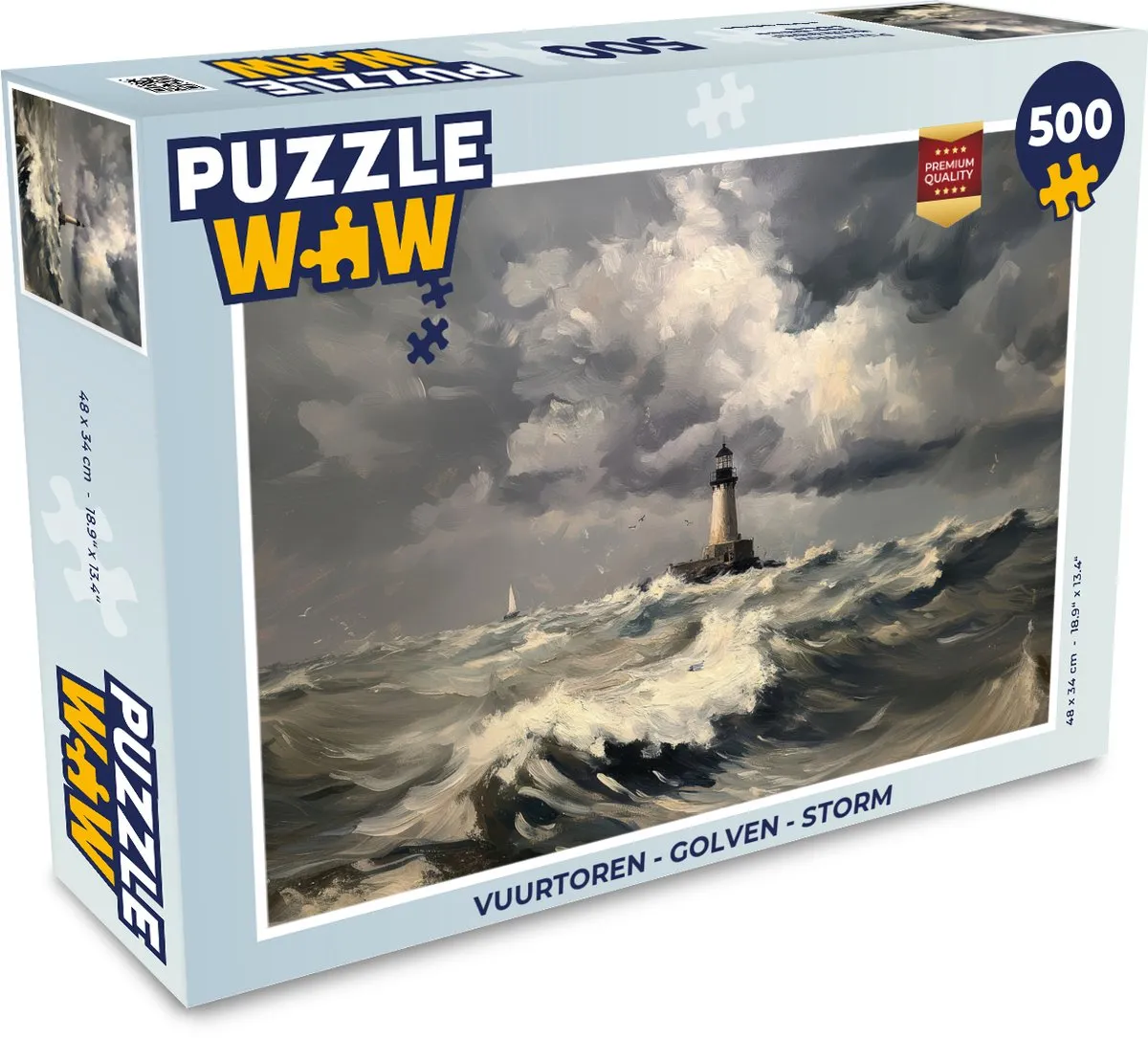 PuzzleWow Vuurtoren - Golven Legpuzzel 500 Stuks - Vuurtoren - Golven