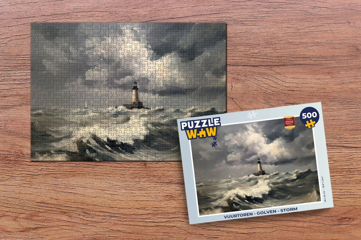 PuzzleWow Vuurtoren - Golven Legpuzzel 500 Stuks - Vuurtoren - Golven