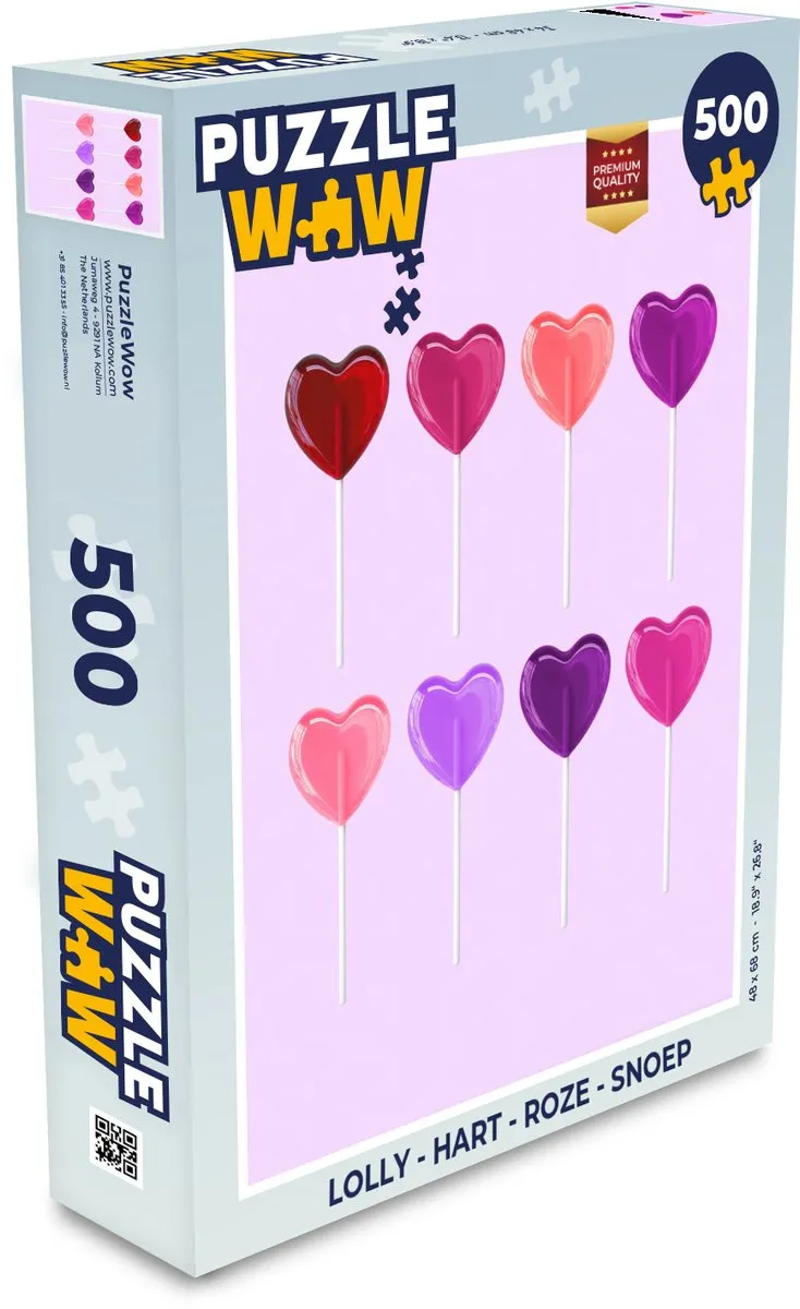 PuzzleWow Lolly Hart Legpuzzel 500 Stuks - Roze
