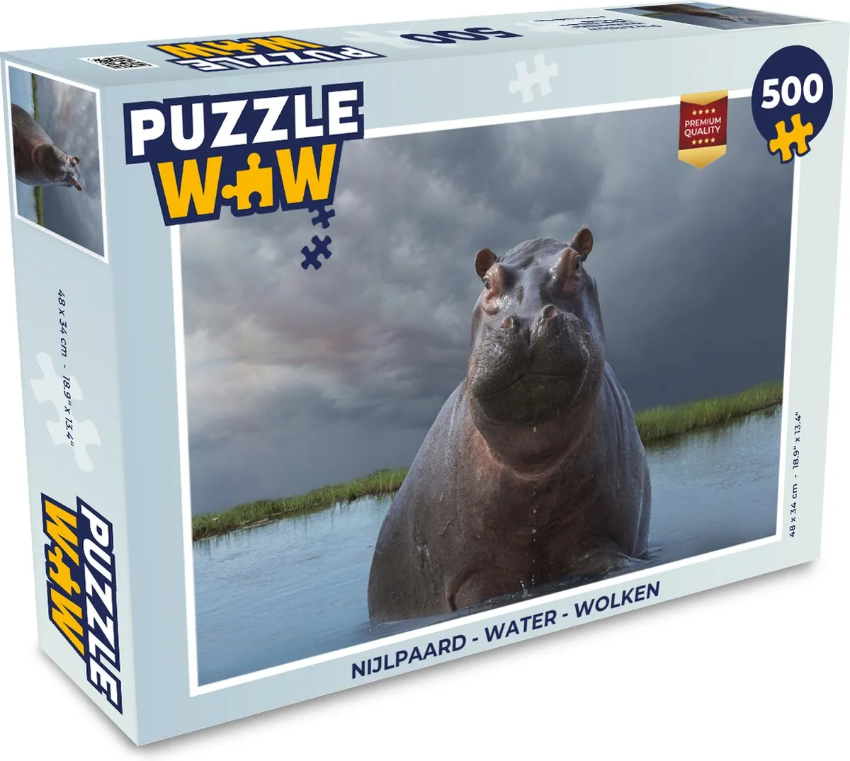 PuzzleWow Nijlpaard Water Wolken Legpuzzel 500 Stuks - Multicolor
