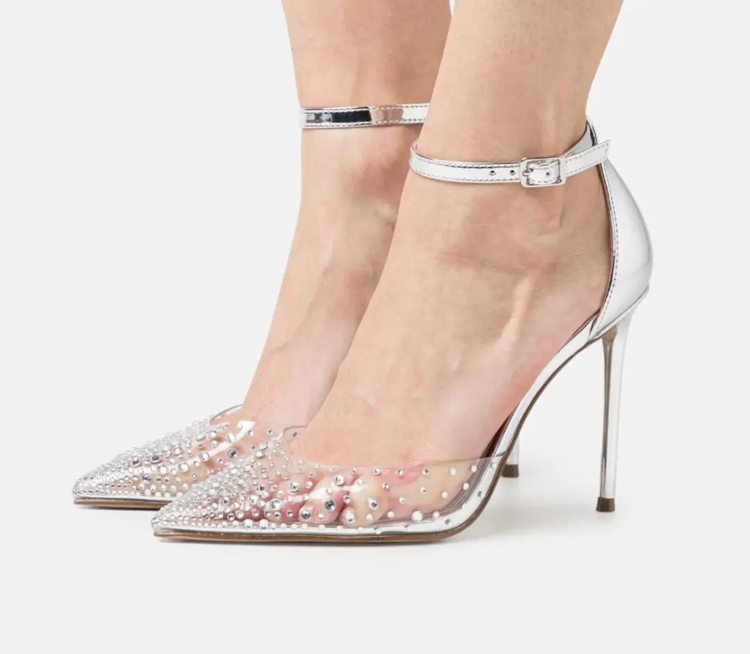 Steve Madden RAVAGED klassieke dames pumps zilver met strass & transparante deta