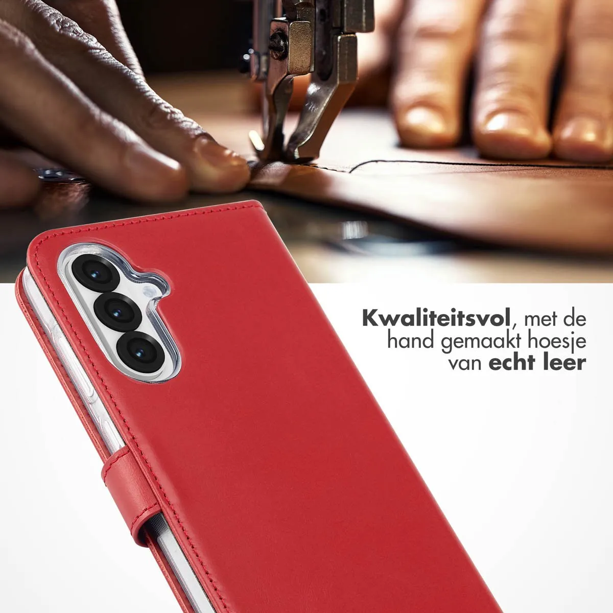 Selencia Hoesje Samsung Galaxy A36/A56 - Echt Lederen Bookcase Rood