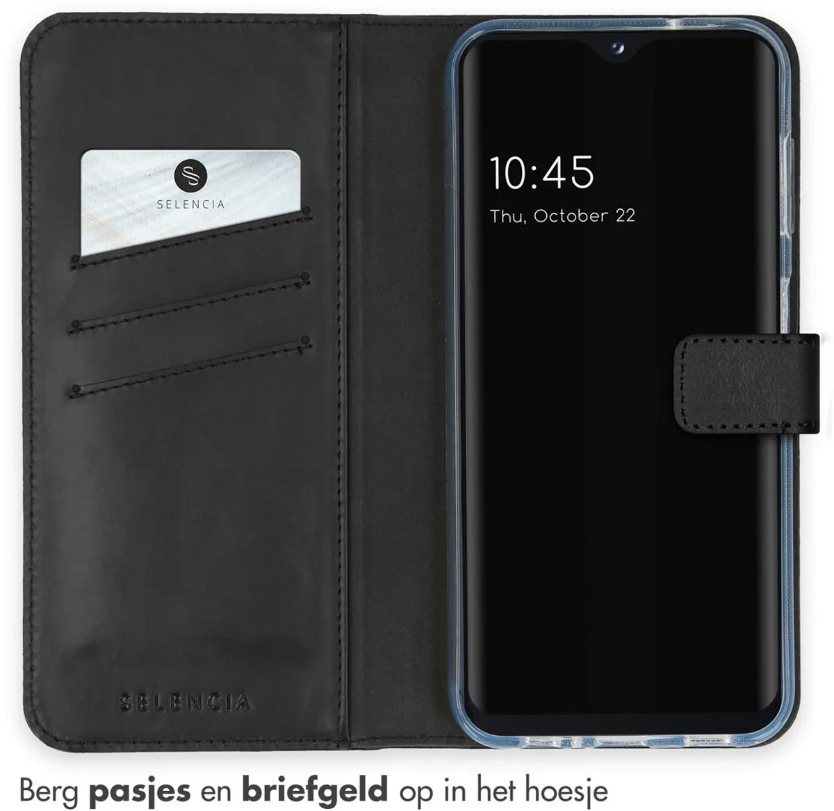Selencia Hoesje Samsung Galaxy A14 Lederen Bookcase - 3 Pasjes - Zwart