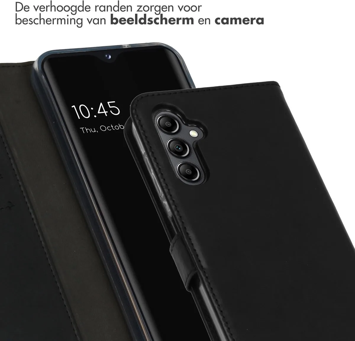 Selencia Hoesje Samsung Galaxy A14 Lederen Bookcase - 3 Pasjes - Zwart
