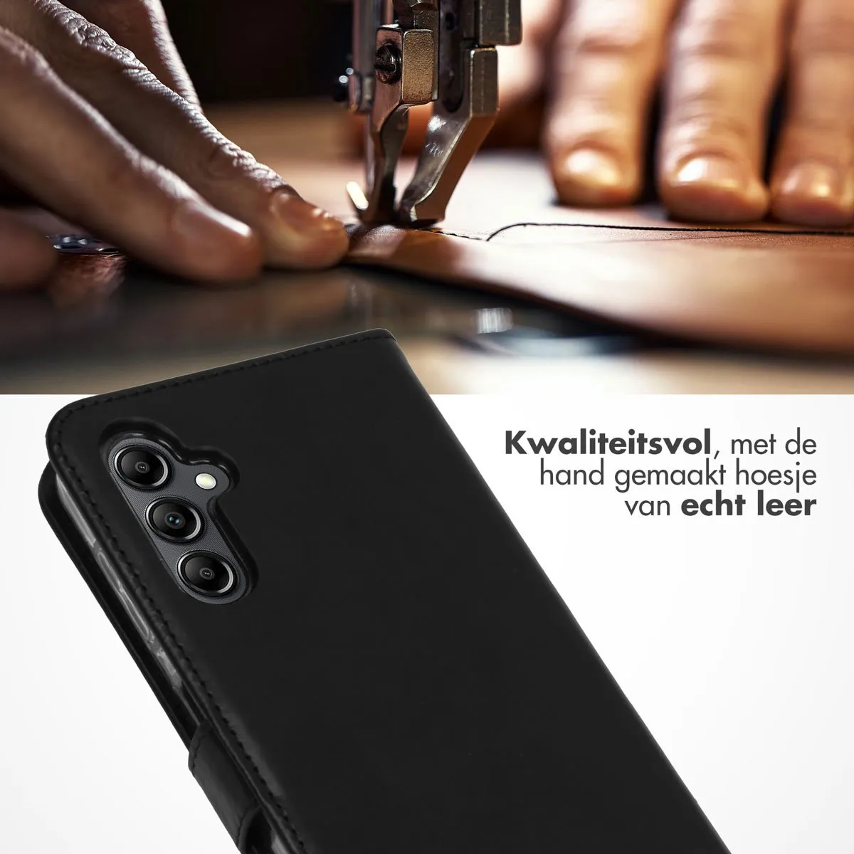 Selencia Hoesje Samsung Galaxy A14 Lederen Bookcase - 3 Pasjes - Zwart
