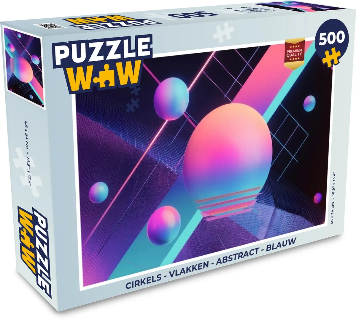PuzzleWow Cirkels Neon Legpuzzel 500 Stuks - Blauw