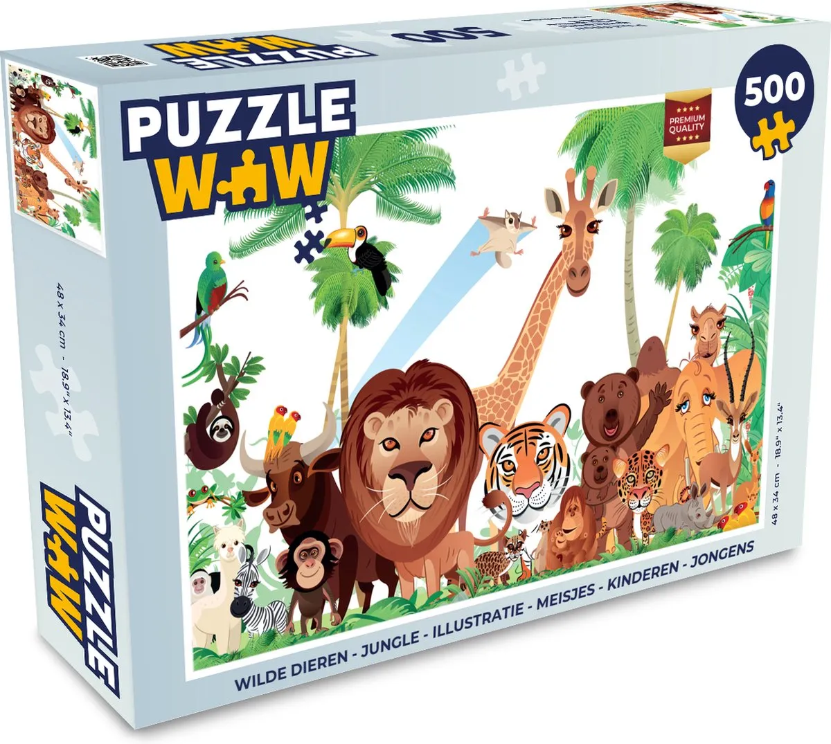 PuzzleWow Wilde Dieren Jungle Puzzel 500 Stuks - Multicolor