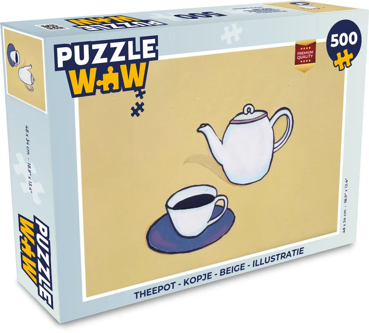 PuzzleWow Theepot Kopje Legpuzzel 500 Stuks - Beige