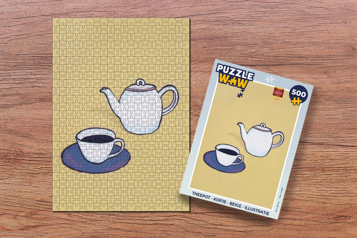 PuzzleWow Theepot Kopje Legpuzzel 500 Stuks - Beige