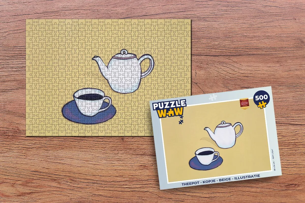 PuzzleWow Theepot Kopje Legpuzzel 500 Stuks - Beige