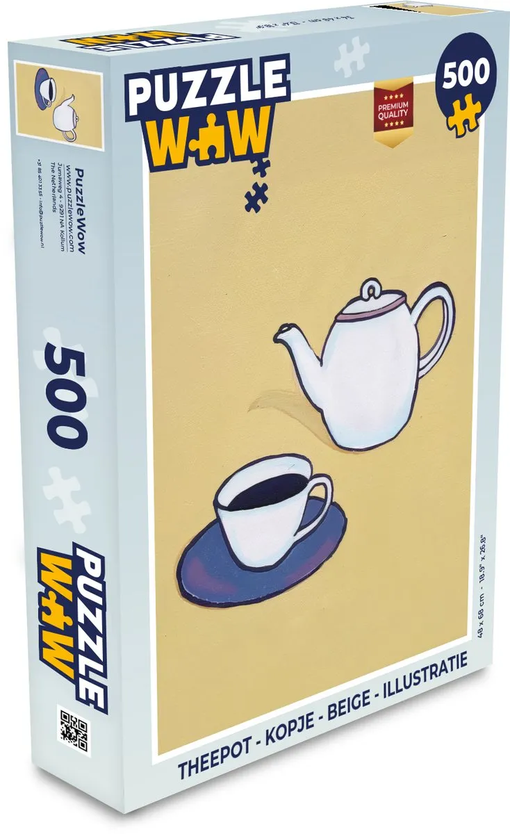 PuzzleWow Theepot Kopje Legpuzzel 500 Stuks - Beige