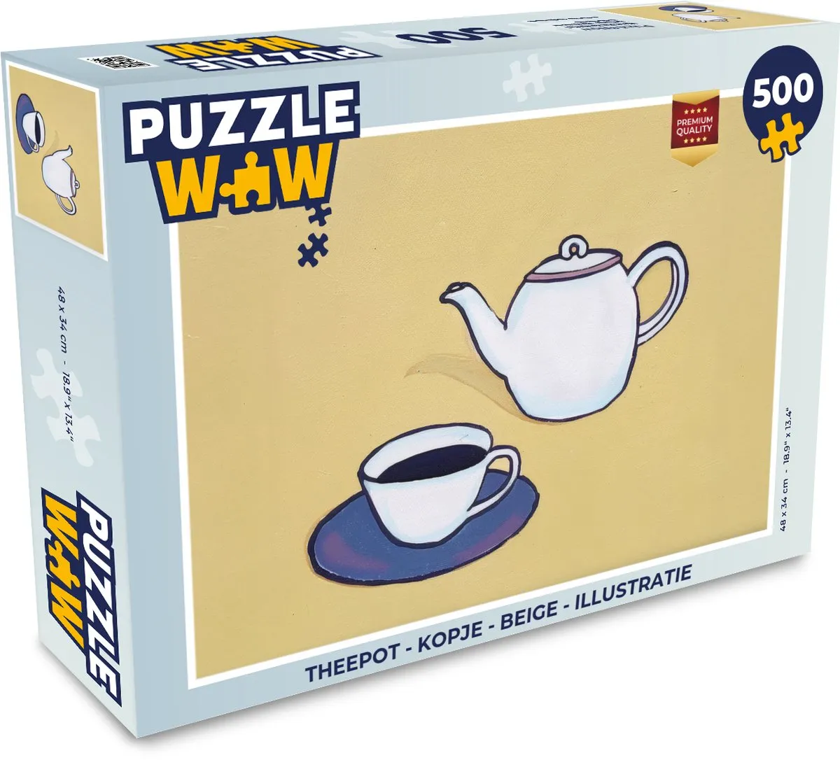 PuzzleWow Theepot Kopje Legpuzzel 500 Stuks - Beige
