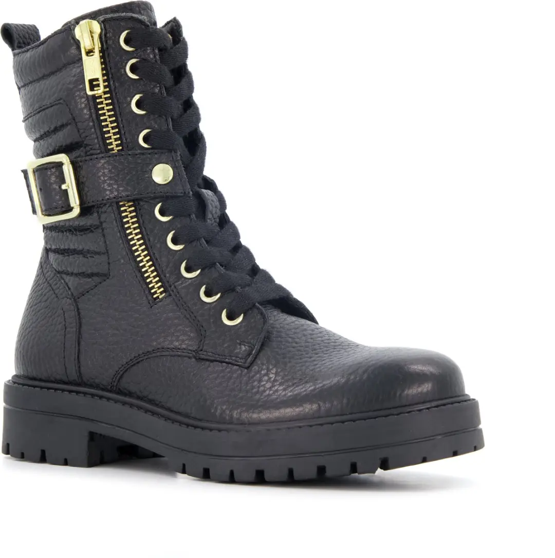 Braqeez leren meisjes veterboots zwart