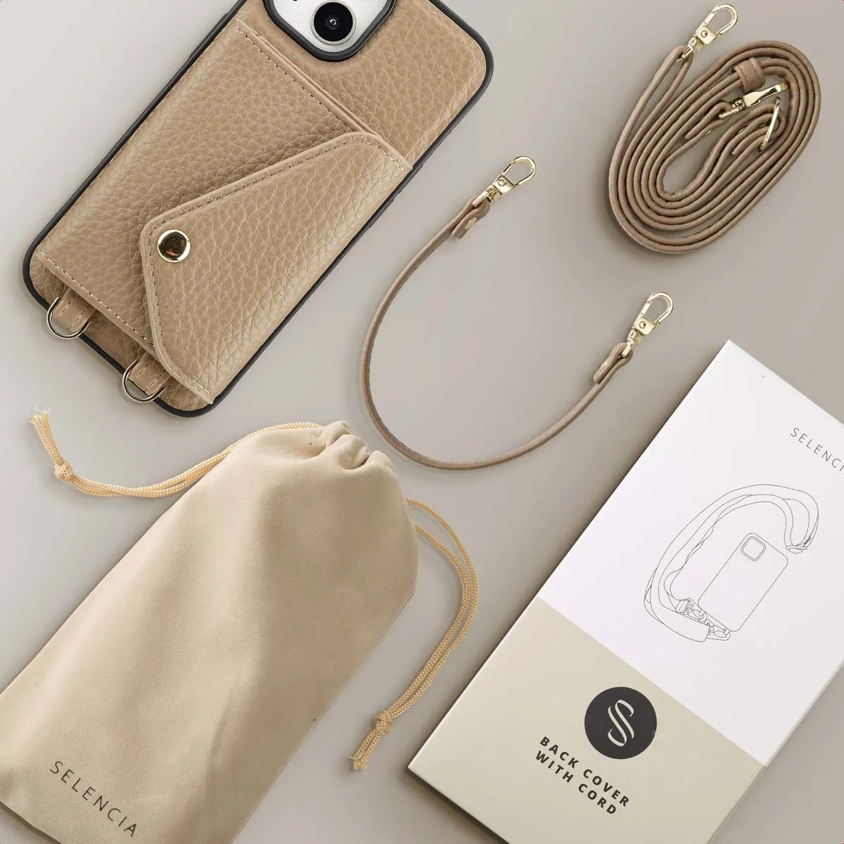 Selencia Sera Koordhoes iPhone 13/14 - 3 Pasjes - Taupe - afbeelding 6 van 6