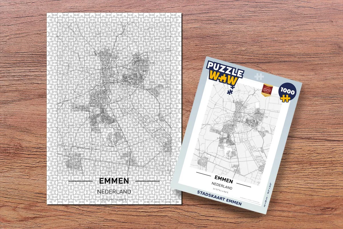 PuzzleWow Stadskaart Emmen Legpuzzel 1000 Stuks - Multicolor