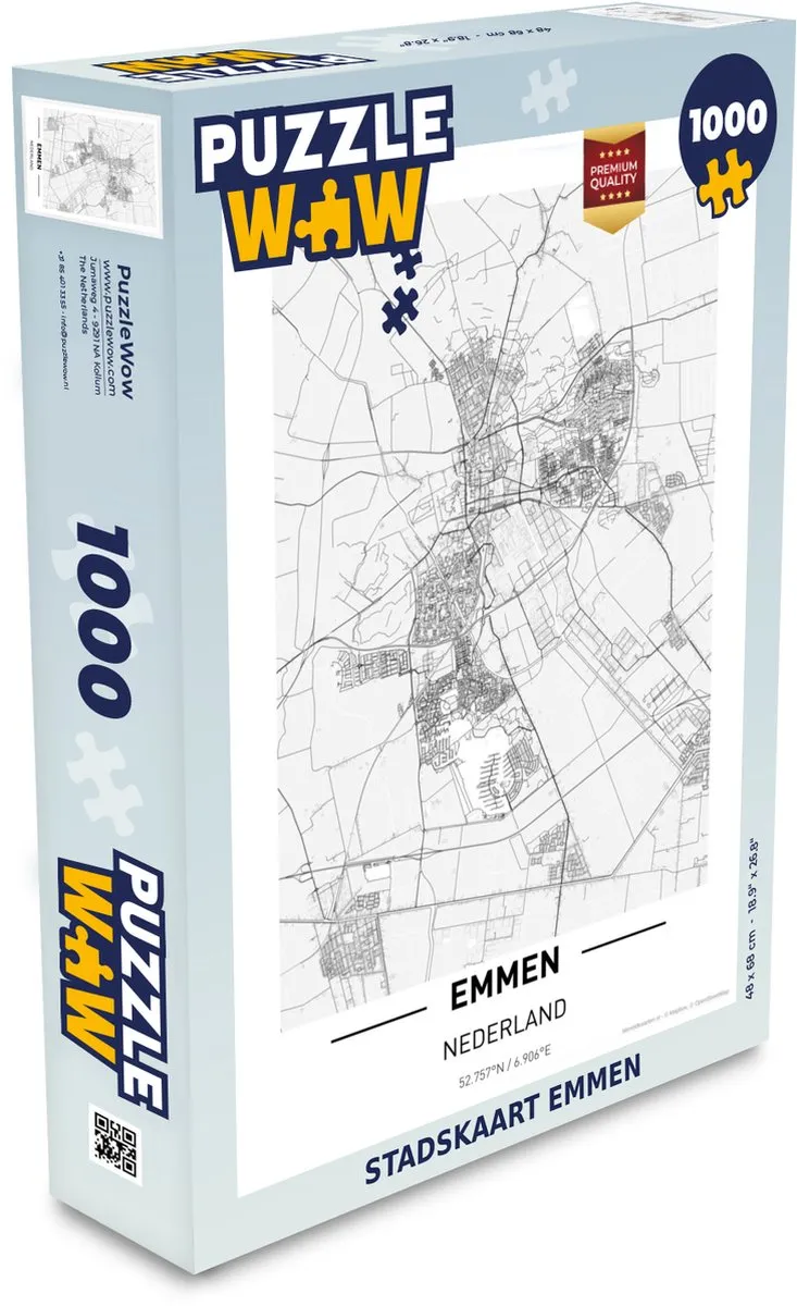 PuzzleWow Stadskaart Emmen Legpuzzel 1000 Stuks - Multicolor