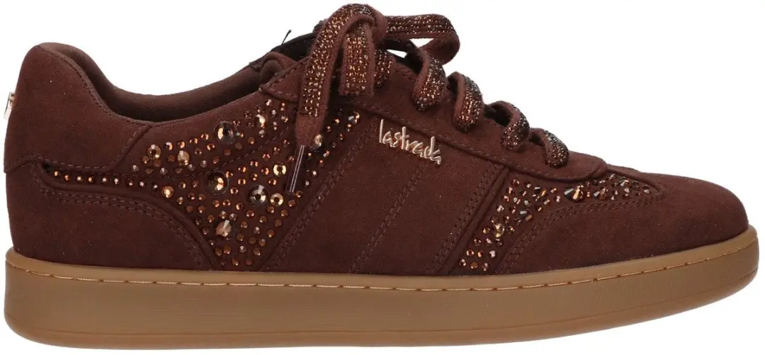 La Strada Sneaker Met Steentjes Bruin Textiel