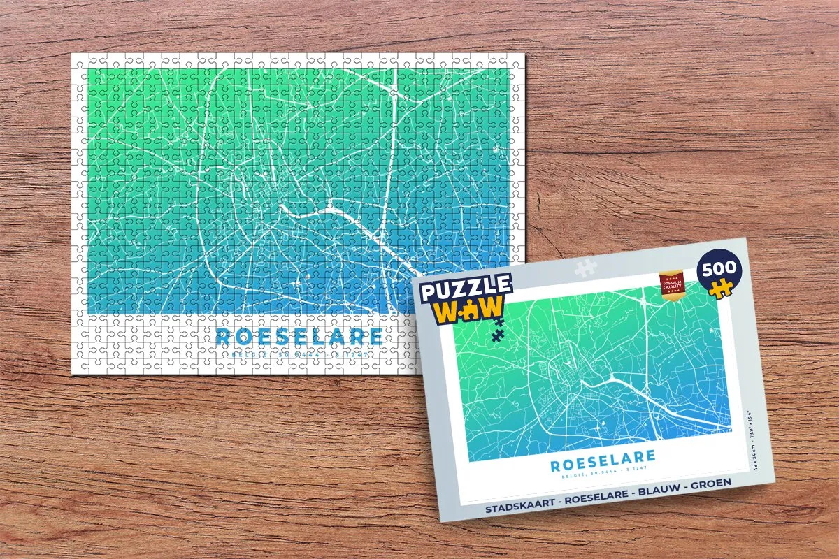 PuzzleWow Stadskaart Roeselare Legpuzzel 500 Stuks - Multicolor