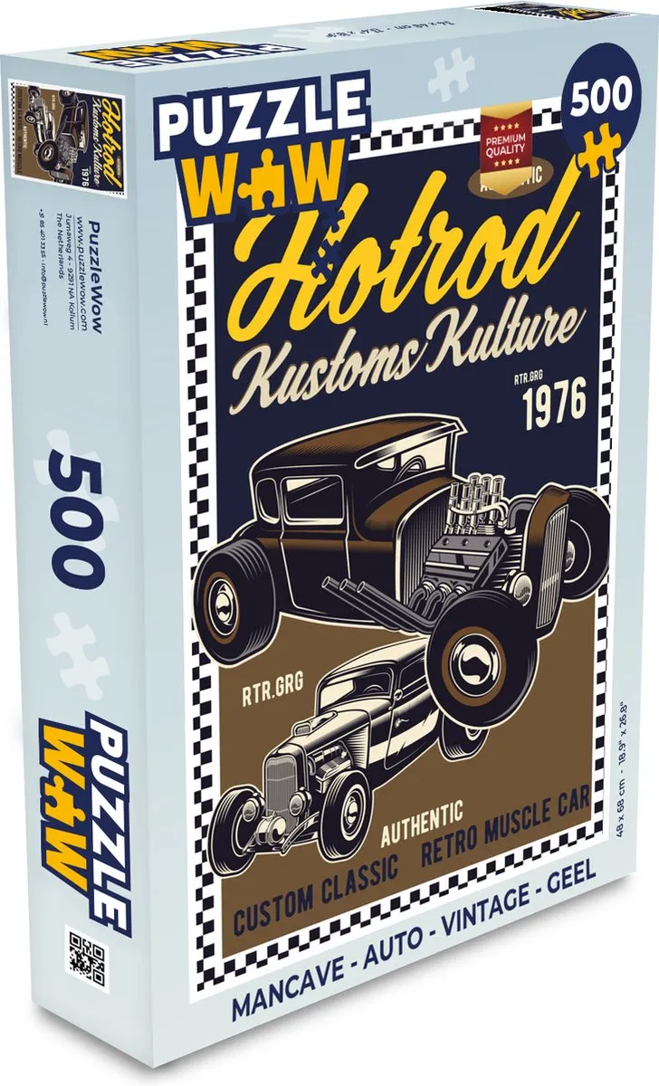 PuzzleWow Mancave Auto Vintage Legpuzzel 500 Stuks - Multicolor