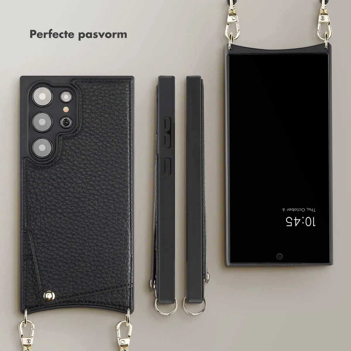 Selencia Hoesje Samsung Galaxy S24 Ultra - Backcover met koord - 2 Pasjes - Zwart - afbeelding 6 van 6