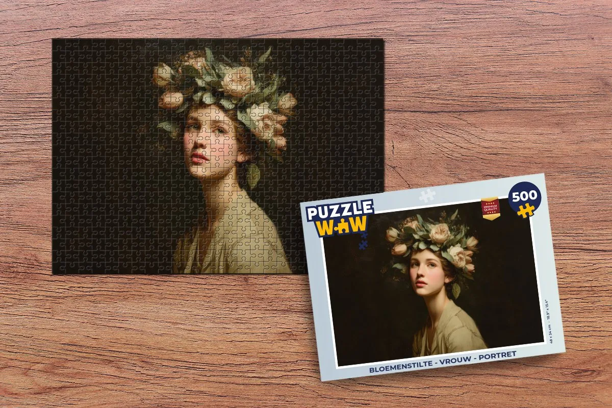 PuzzleWow Bloemenstilte - Vrouw Portret Puzzel - 500 Stukken