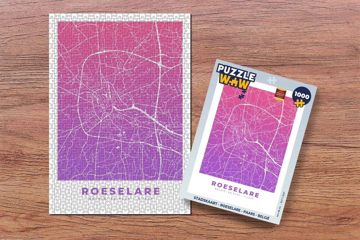 PuzzleWow Stadskaart Roeselare Legpuzzel 1000 Stuks - Paars
