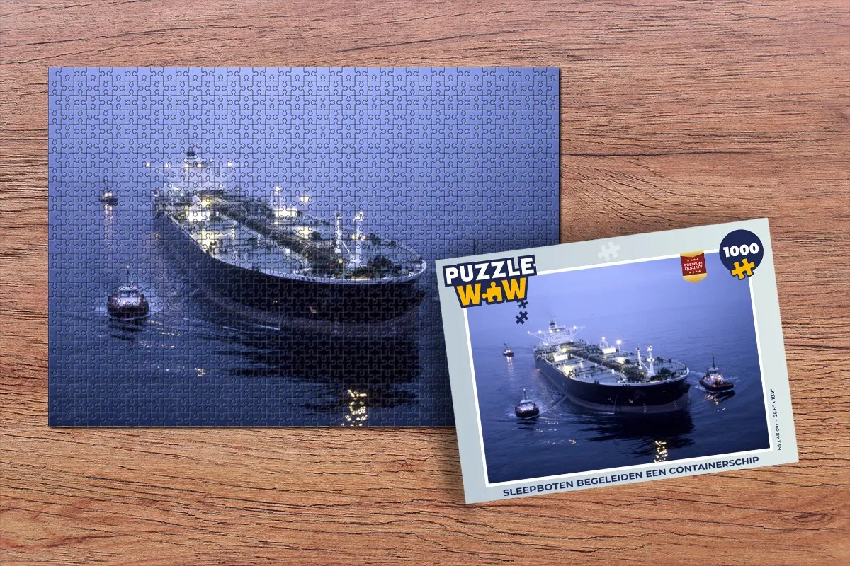PuzzleWow Sleepboten begeleiden een containerschip Legpuzzel 1000 Stuks - Multicolor