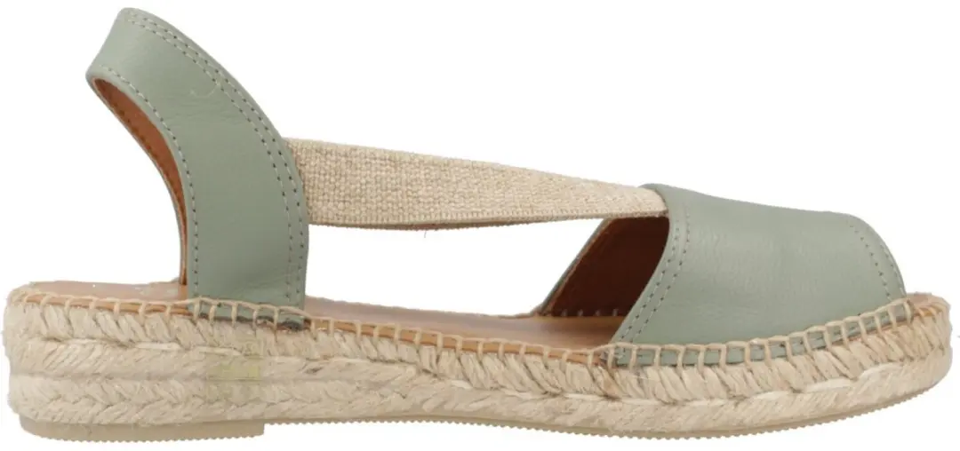 Platte leren sandaal met elastische bandjes