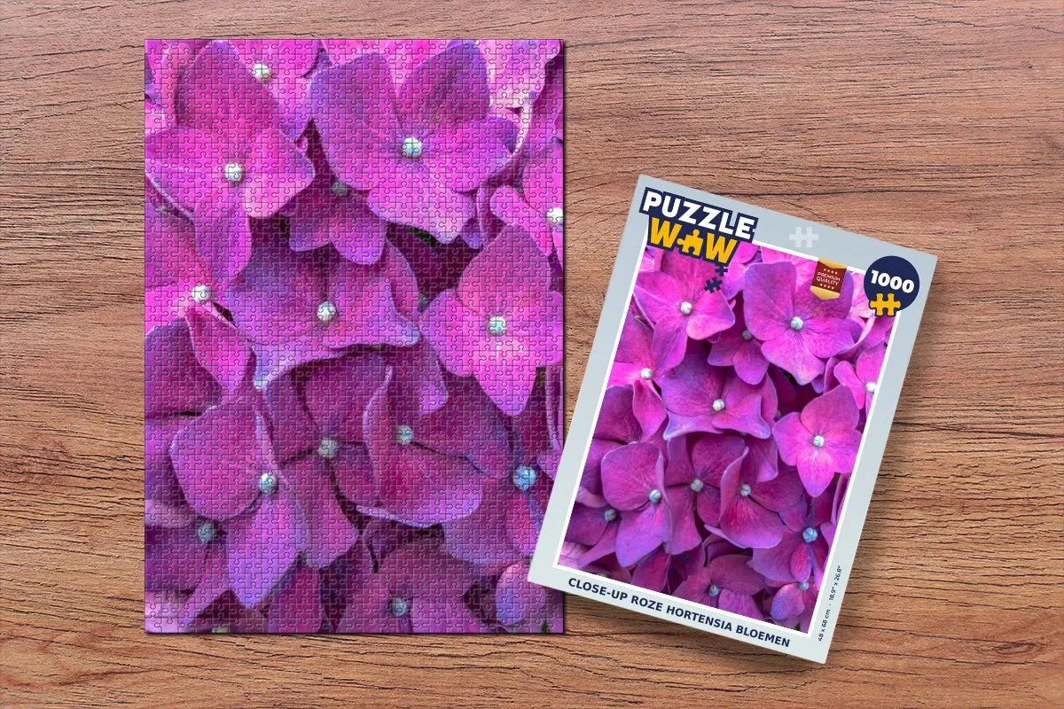 PuzzleWow Legpuzzel 1000 Stuks Close-up Hortensia - Multicolor