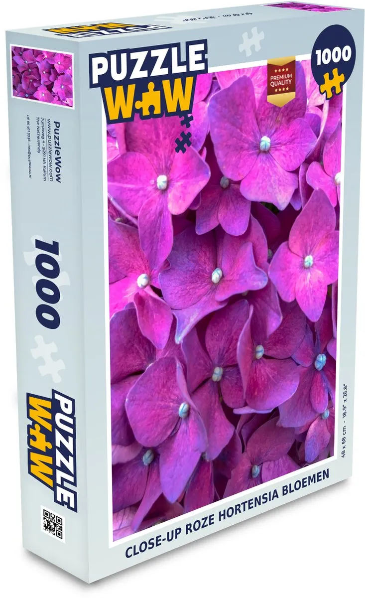 PuzzleWow Legpuzzel 1000 Stuks Close-up Hortensia - Multicolor