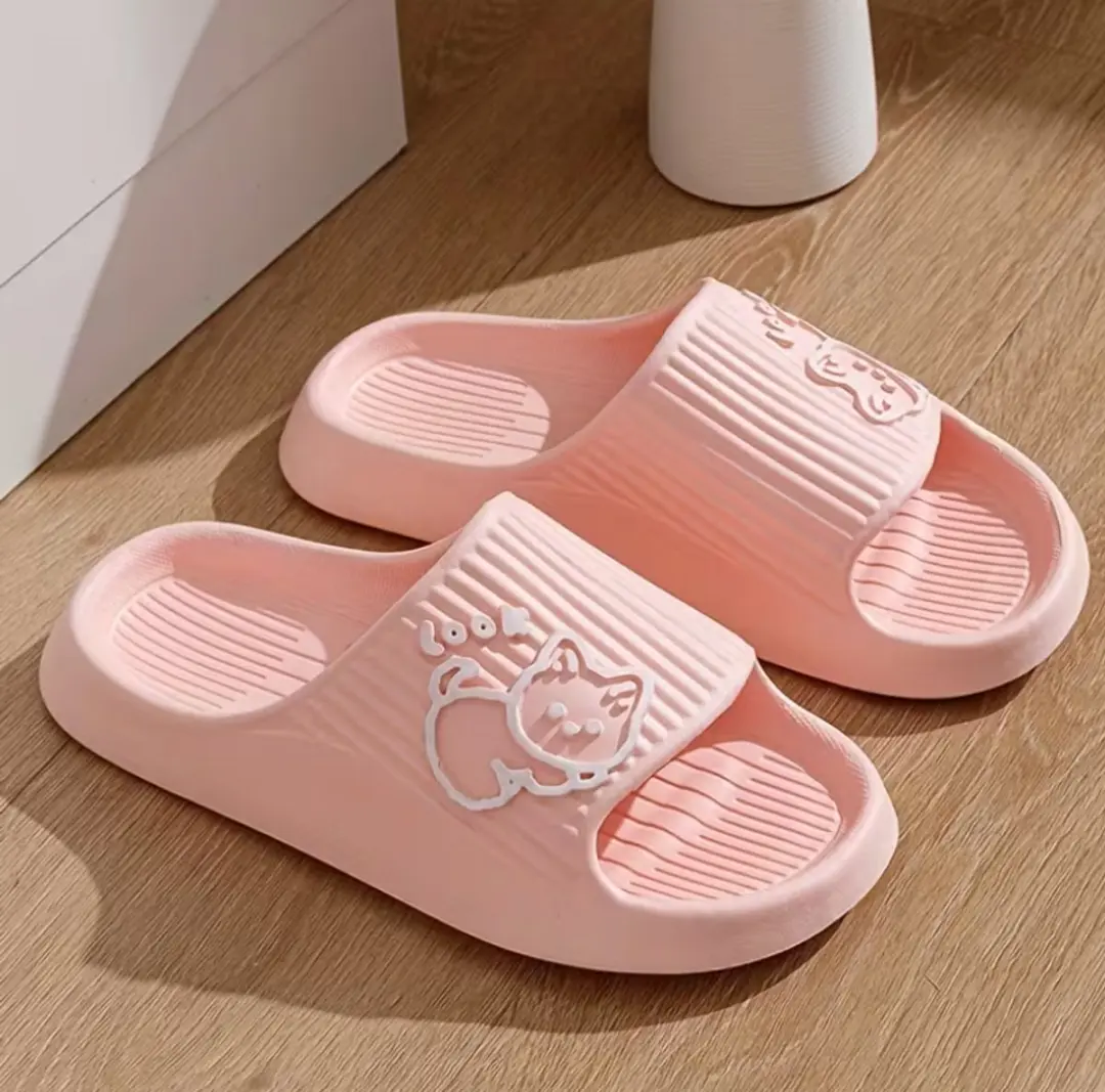 Roze badslippers heren en dames EVA instap slippers kattenprint antislip dik zoo
