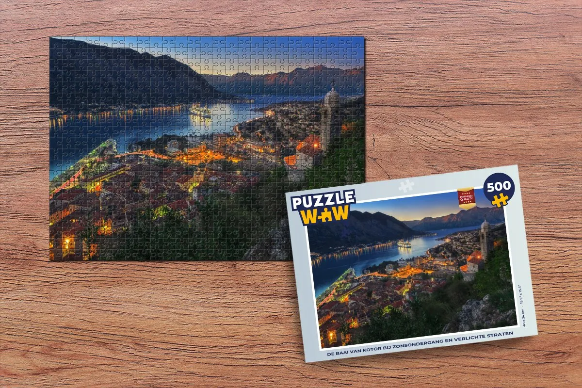 PuzzleWow Legpuzzel De Baai van Kotor bij zonsondergang - 500 Stuks - Multicolor