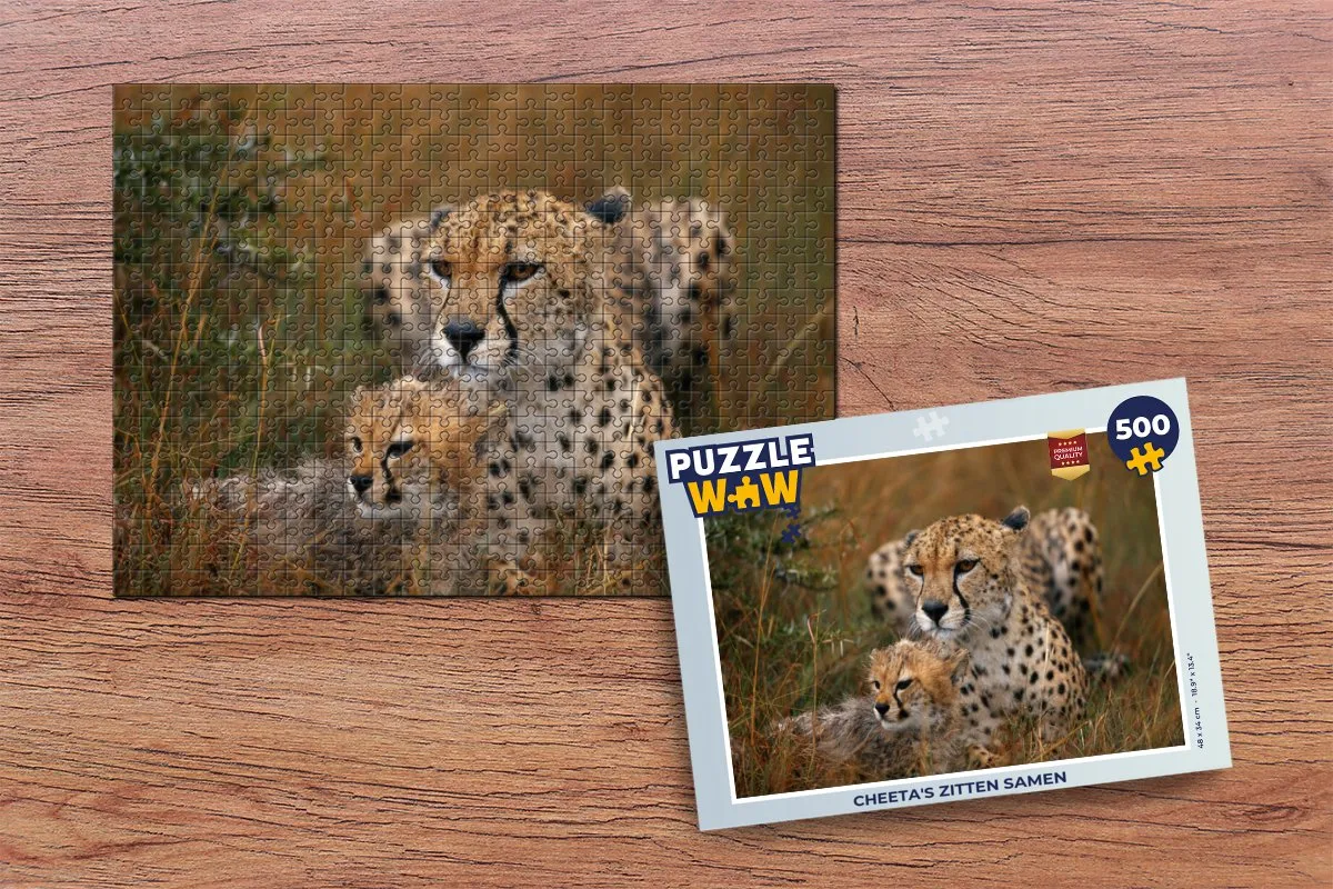 PuzzleWow Cheeta's Zitten Samen Legpuzzel 500 Stuks - Multicolor