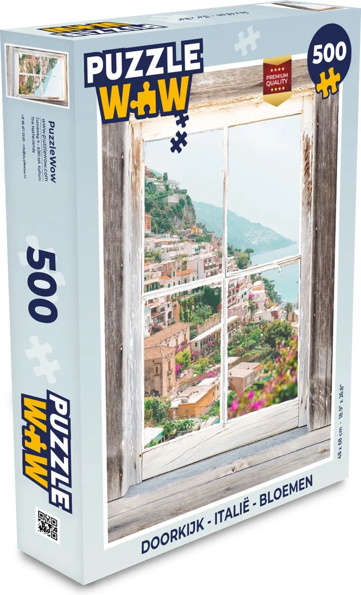 PuzzleWow Doorkijk Italië Bloemen Legpuzzel 500 Stuks - Multicolor