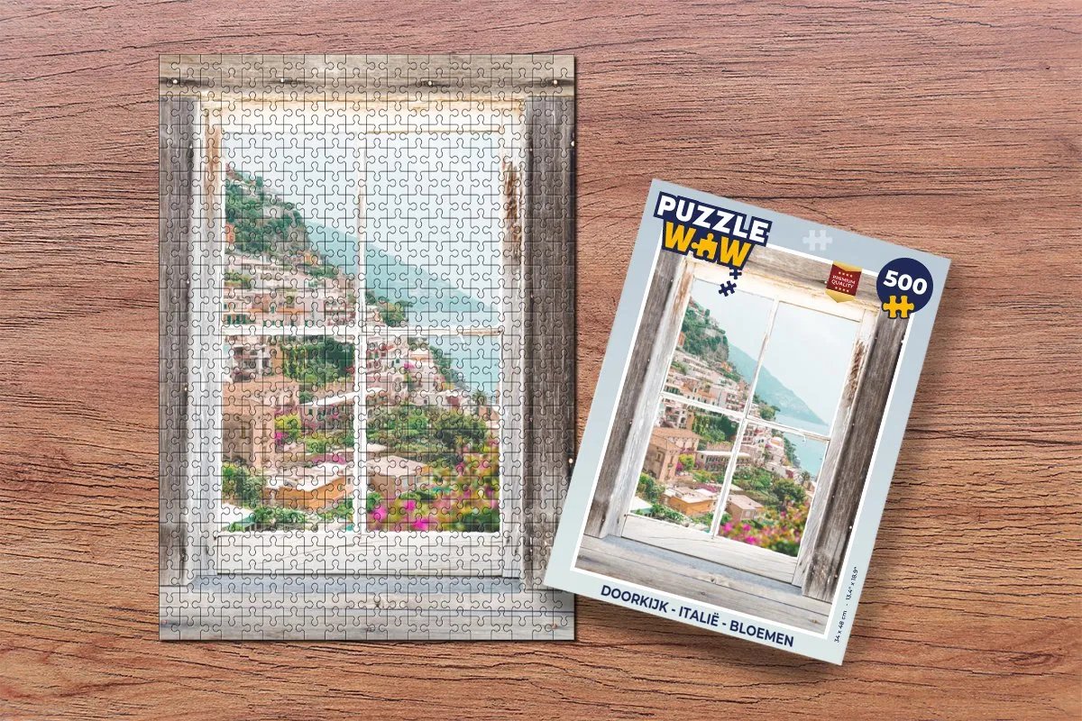 PuzzleWow Doorkijk Italië Bloemen Legpuzzel 500 Stuks - Multicolor