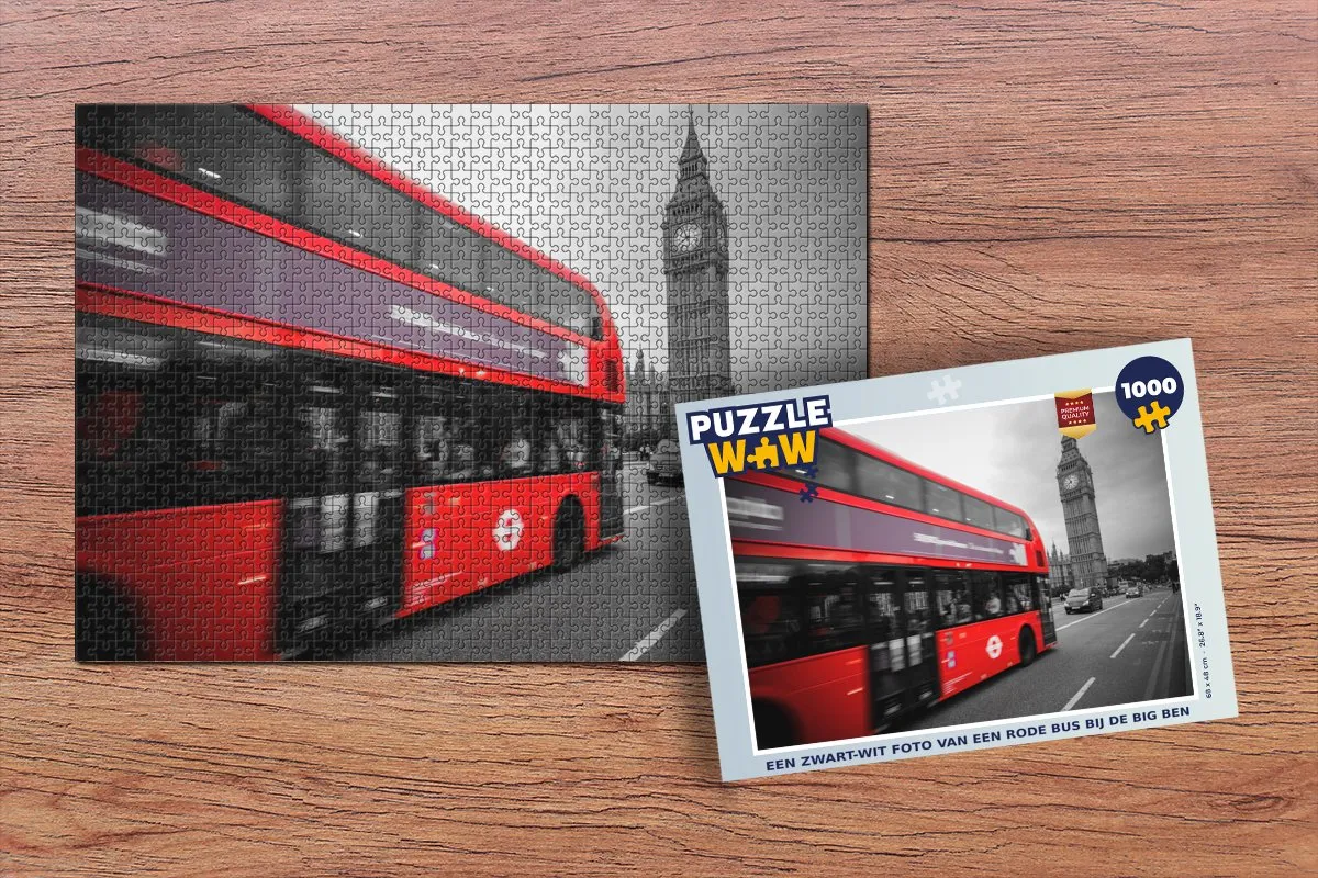 PuzzleWow Legpuzzel Rode Bus Big Ben 1000 Stuks - Multicolor