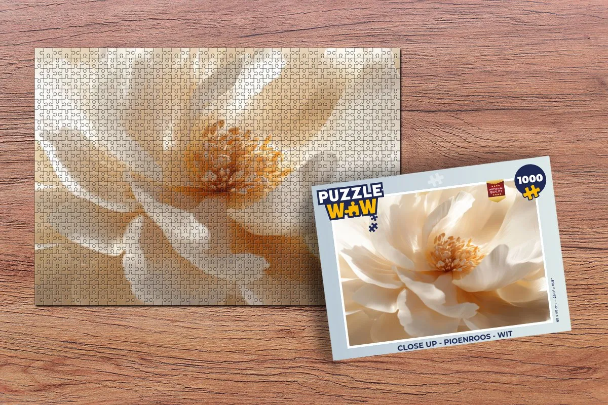 PuzzleWow Close up Pioenroos Legpuzzel 1000 Stuks - Wit