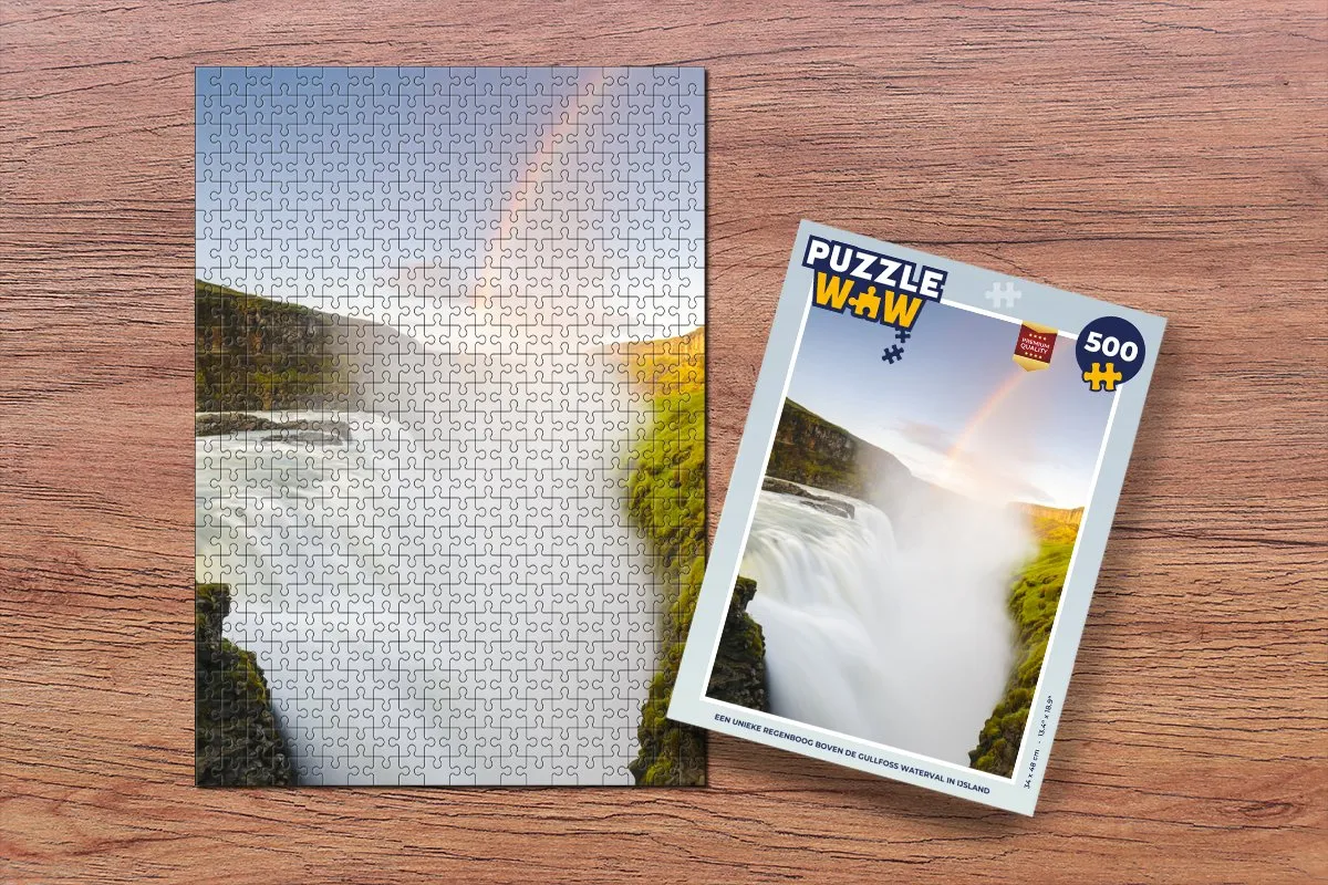 PuzzleWow Legpuzzel Regenboog Gullfoss 500 Stuks - Multicolor