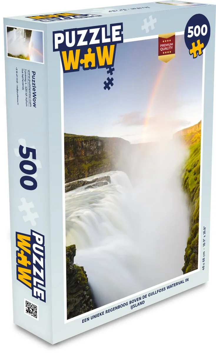 PuzzleWow Legpuzzel Regenboog Gullfoss 500 Stuks