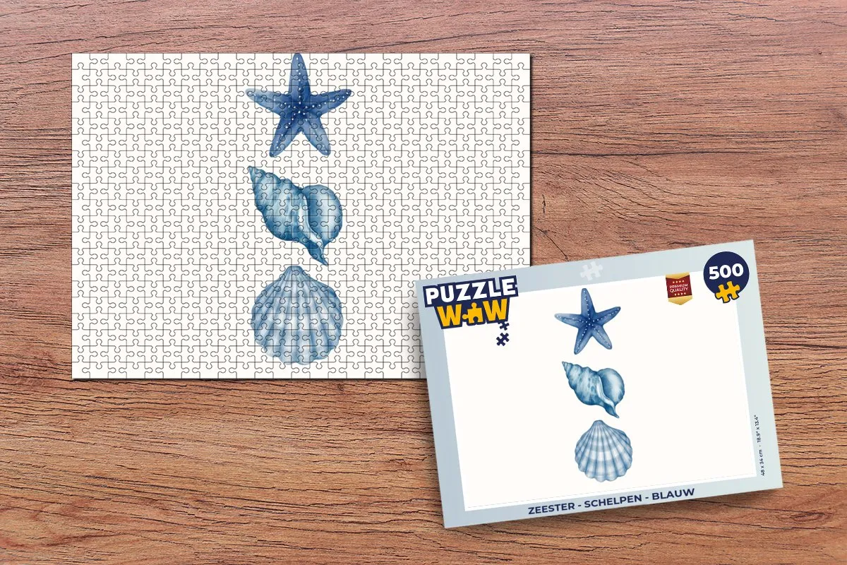 PuzzleWow Zeester - Schelpen Legpuzzel 500 Stuks - Blauw