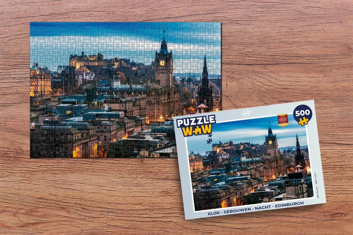 PuzzleWow Gebouwen Nacht Edinburgh Legpuzzel 500 Stuks - Multicolor