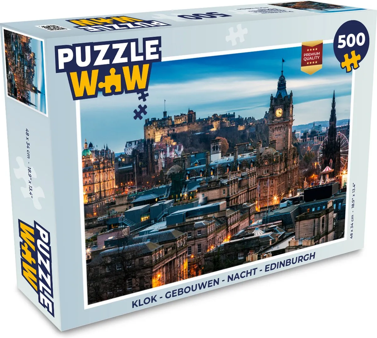 PuzzleWow Gebouwen Nacht Edinburgh Legpuzzel 500 Stuks - Multicolor