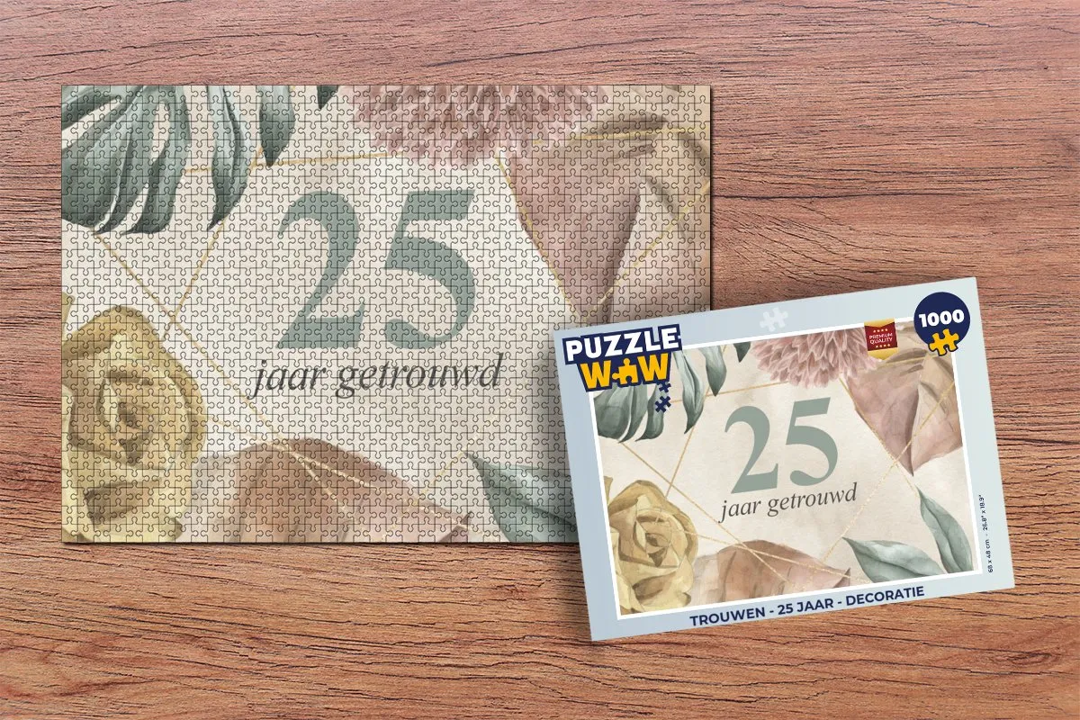 PuzzleWow 1000-delige Trouwen Puzzel - 25 Jaar Getrouwd - Multicolor