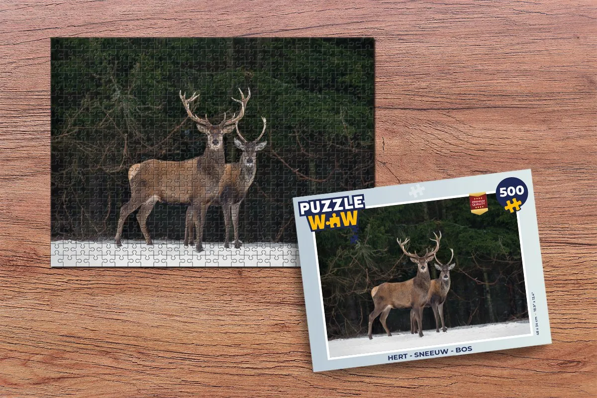 PuzzleWow Hert Sneeuw Bos Legpuzzel 500 Stuks - Multicolor