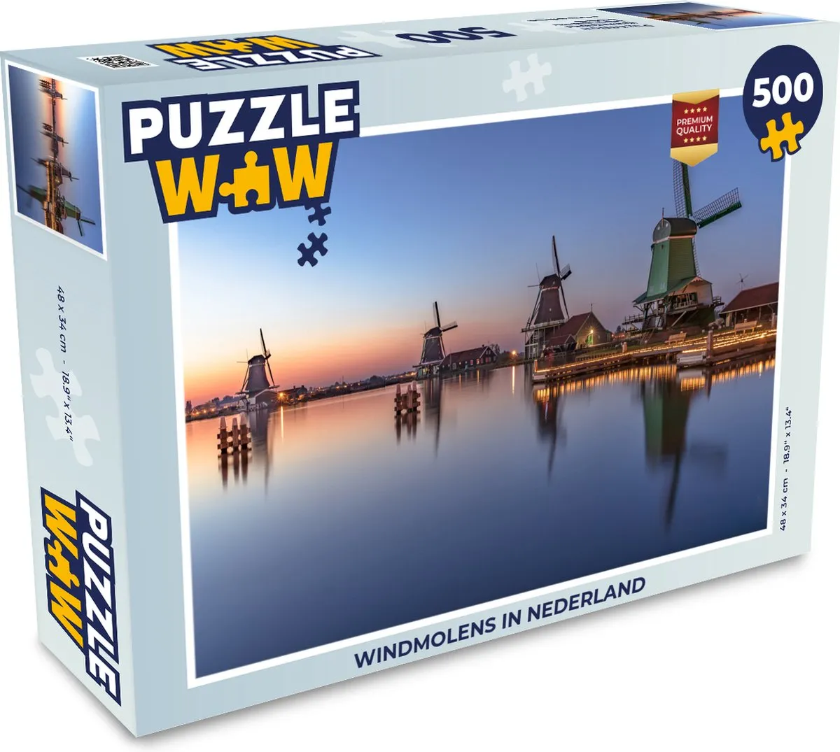 PuzzleWow Windmolens in Nederland Legpuzzel 500 Stuks - Multicolor