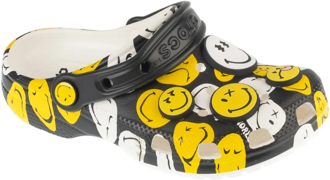 Crocs Classic Smiley Clog K, Kinderen, Zwart, Slippers, maat: 33/34